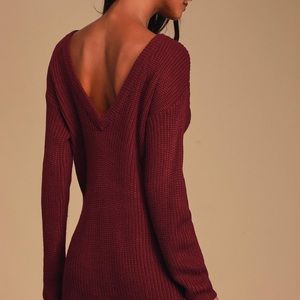 Lulus Bringing Sexy Back Sweater Dress - size L - wine color
